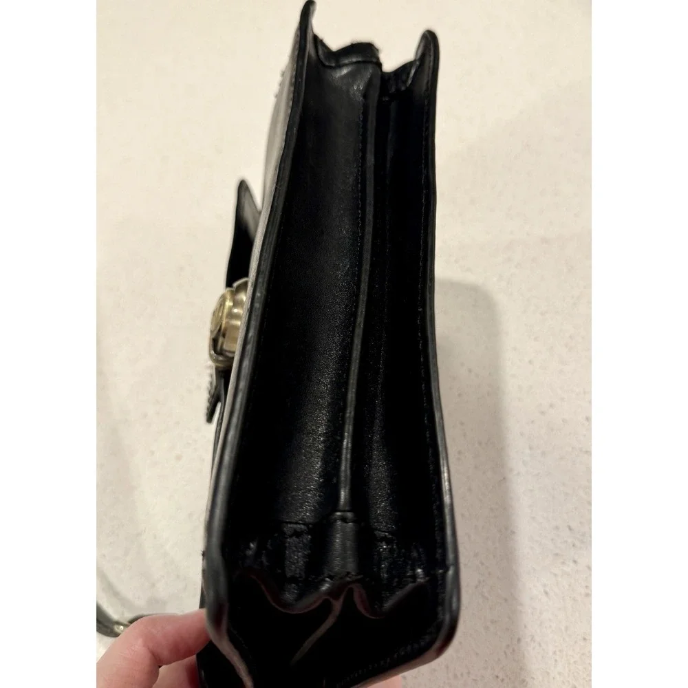 PORTAFOGLI PELLE TOSCANINO TRACOLLA LEATHER WALLET BORSA NERA BORSETTA CROSSBODY - Picture 8 of 16
